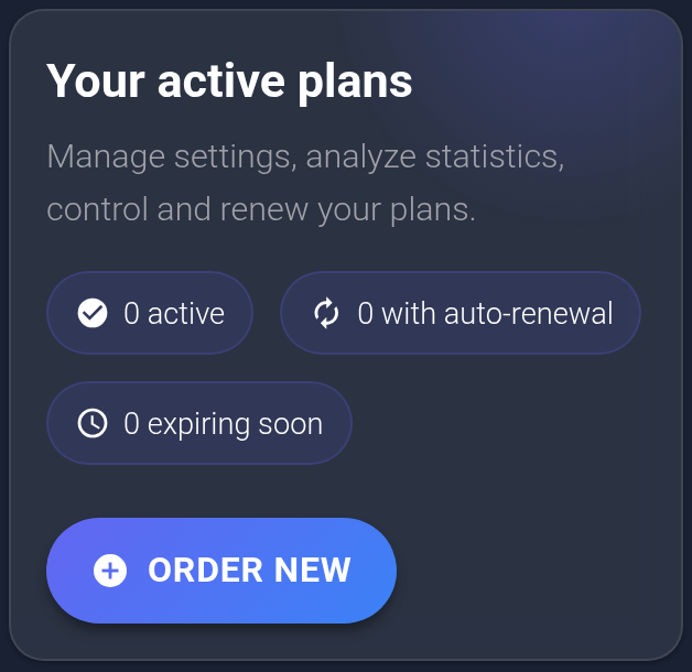 On Plans, click Order new. This example has no active plans yet.