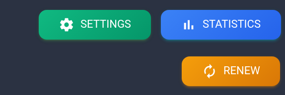 Settings, Statistics, and Renew buttons on the active plan.