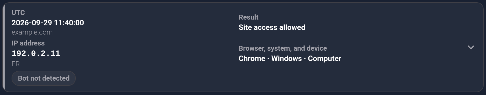 Site access allowed and Bot not detected