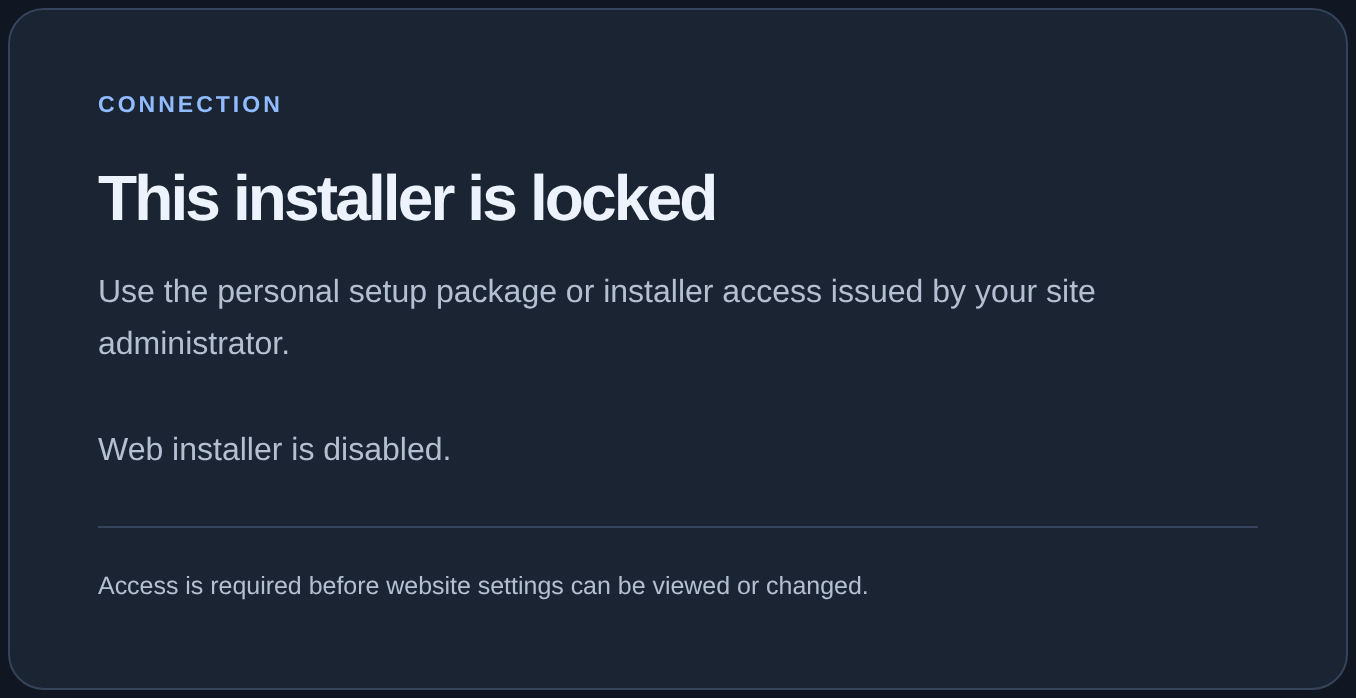 This installer is locked: authorized access is needed for changes