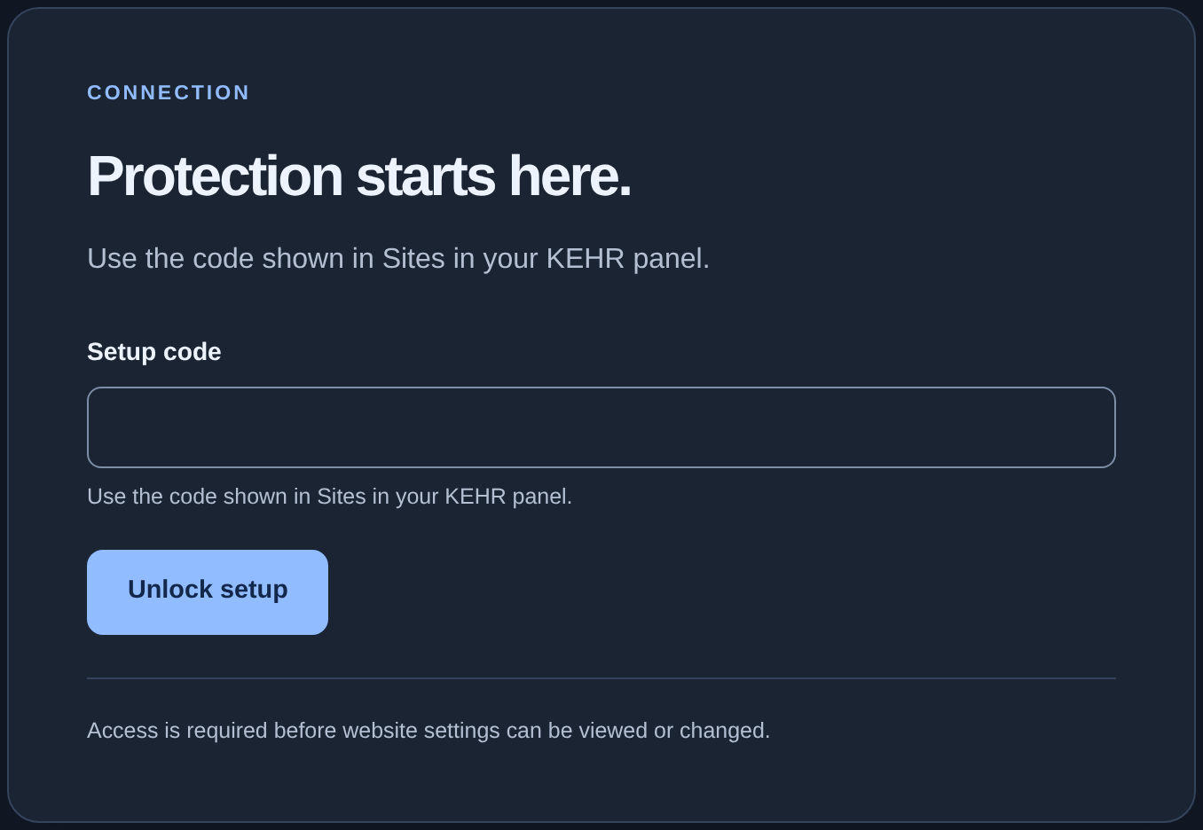 Setup code field in YourShield