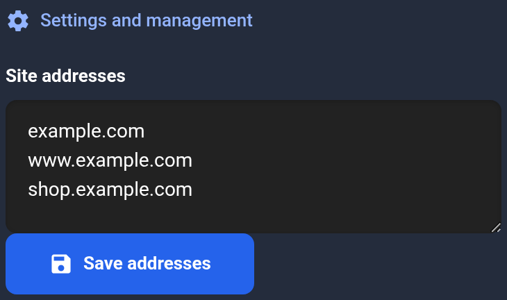 Edit site addresses and click Save addresses