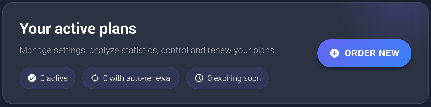 On Plans, click Order new. This example has no active plans yet.