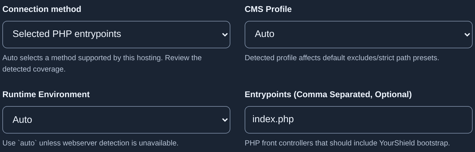 Selected PHP entrypoints and example index.php