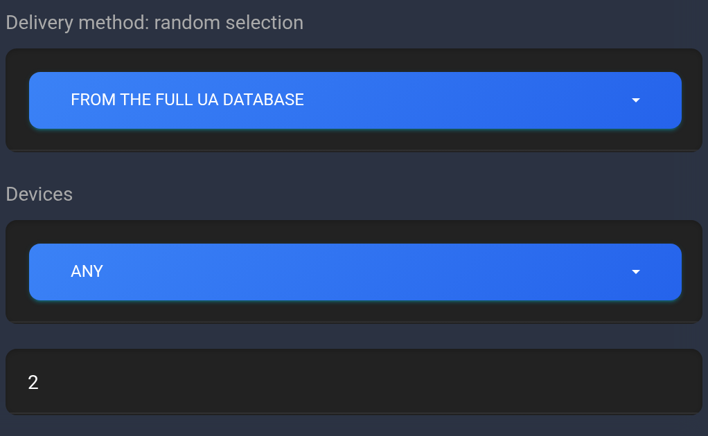 Full UA database, any device and a quantity of two strings