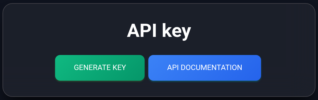 API key window before creation: generation and documentation