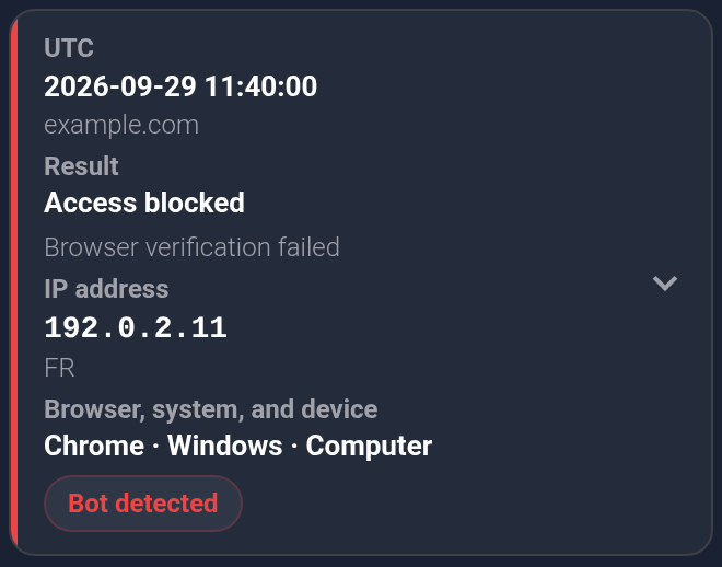 Bot detected, Access blocked and Browser verification failed