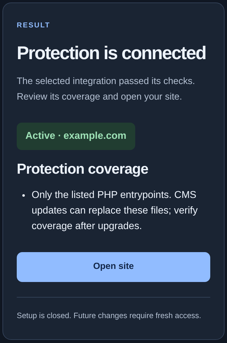 Protection connected and coverage description — mobile view