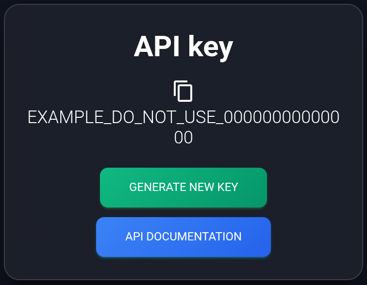 Nonworking example key with its copy icon and replacement button