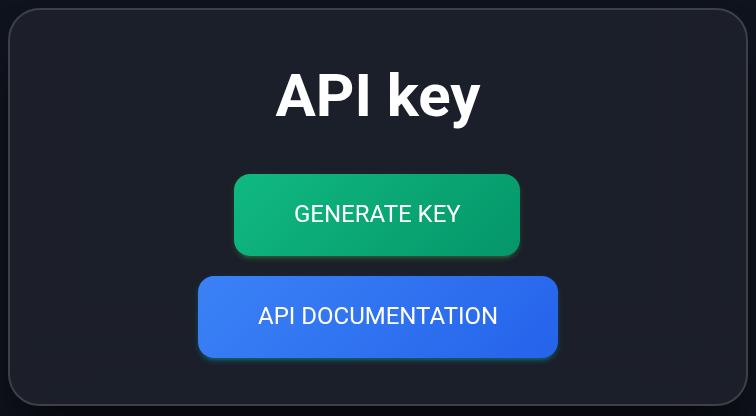 API key window before creation: generation and documentation