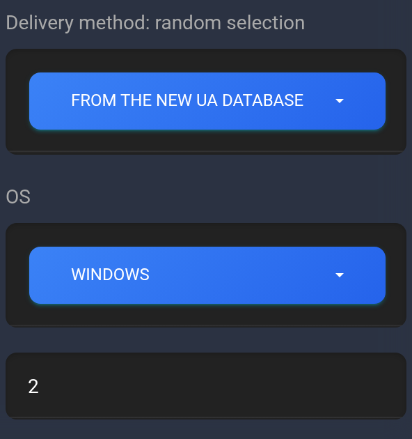 New UA database, Windows and two strings; device selector hidden