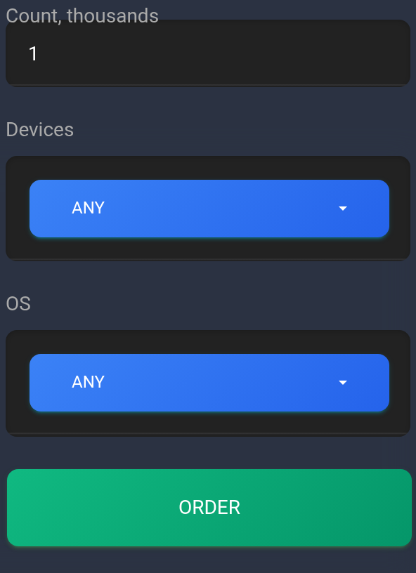 One-time order: one thousand UA, any device and OS