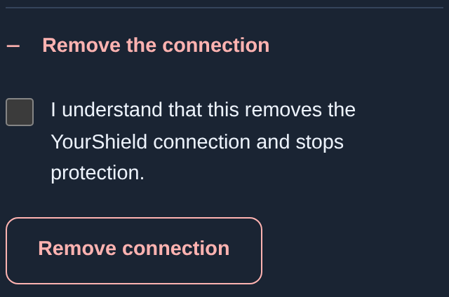 Hosting: Remove the connection, confirmation and button