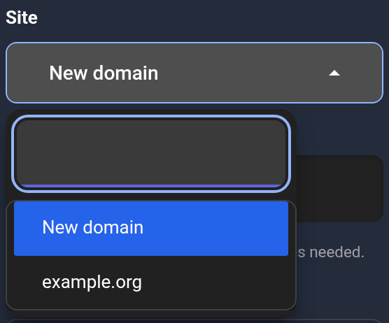 Choose a new or existing domain — mobile view