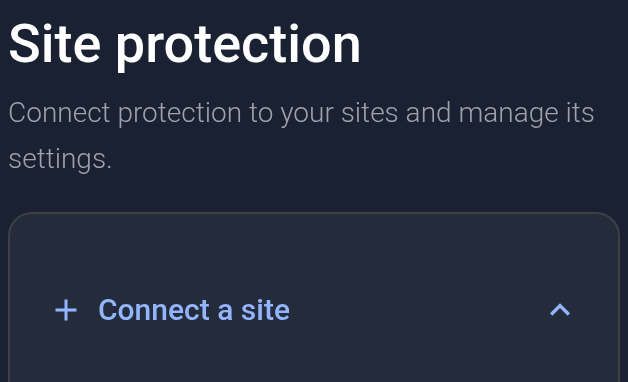 Site protection page and Connect a site form — mobile view