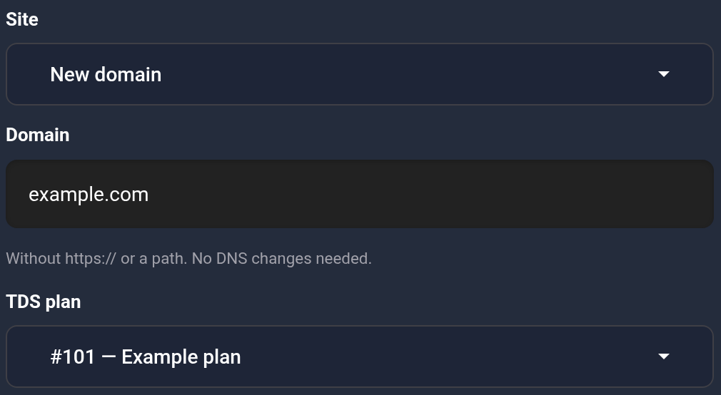Domain example.com and plan #101