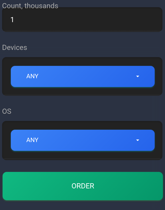 One-time order: one thousand UA, any device and OS