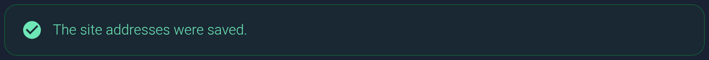 The site addresses were saved message