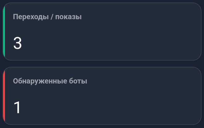 Переходы / показы и обнаруженные боты: учебный пример 3 и 1