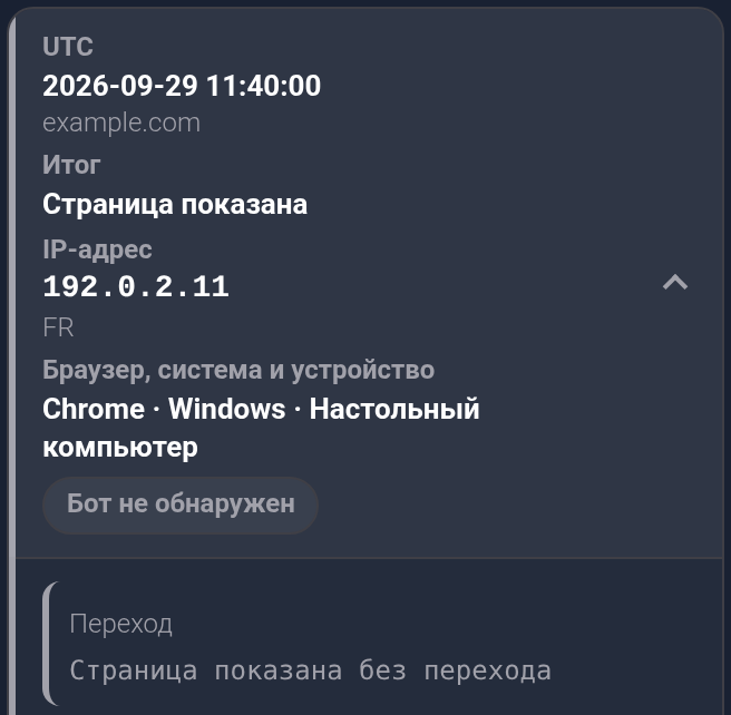 История посещений: страница показана